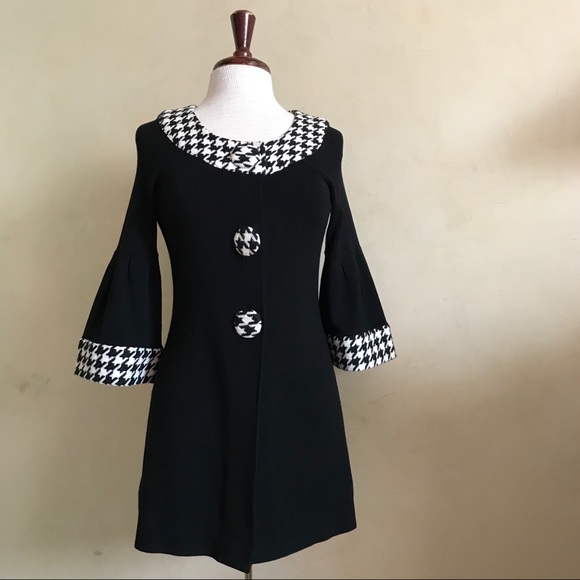 Vintage Dresses & Skirts - Vintage Black Dress with Houndstooth Trim
